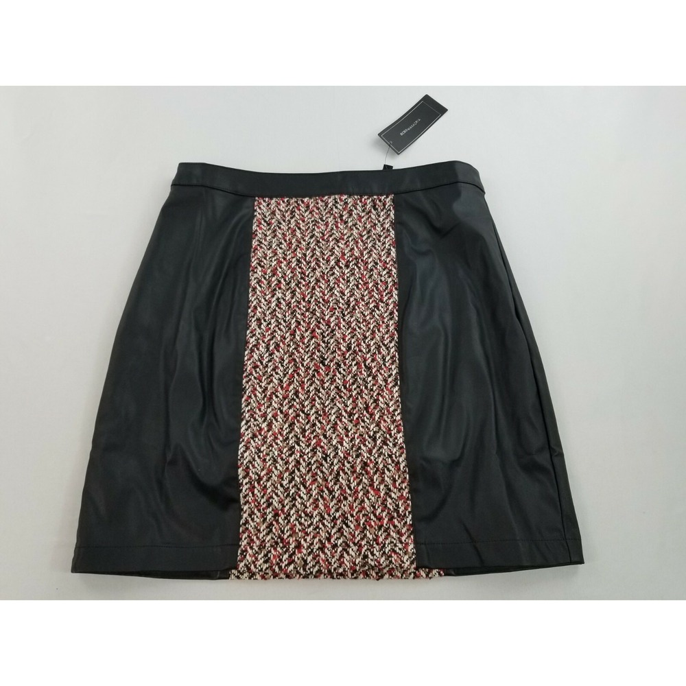BCBGMAXAZRIA Women Black Faux Leather Tweed Mini Skirt YPM3252712-977 M